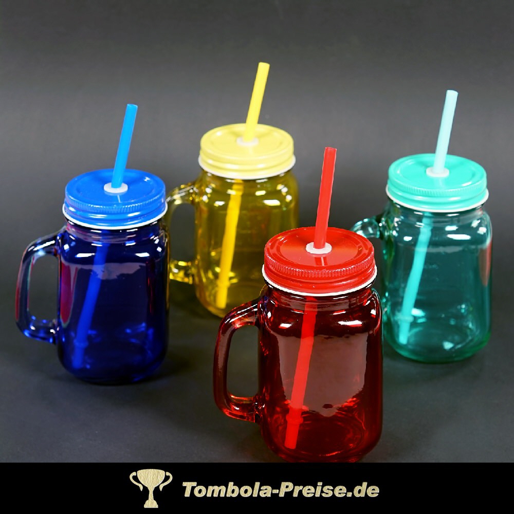 Trinkglas mit Strohhalm bunt