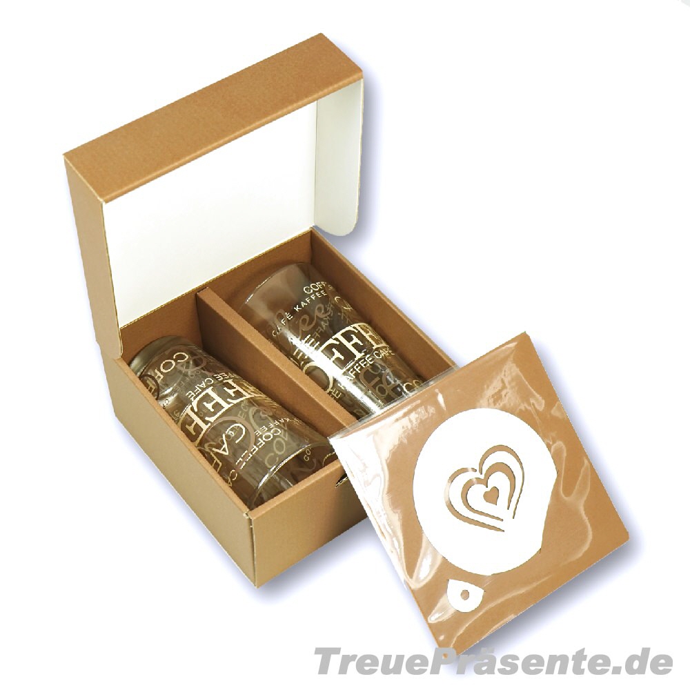 Latte Macchiato Gl&auml;ser 2er-Set mit Herz-Schablone