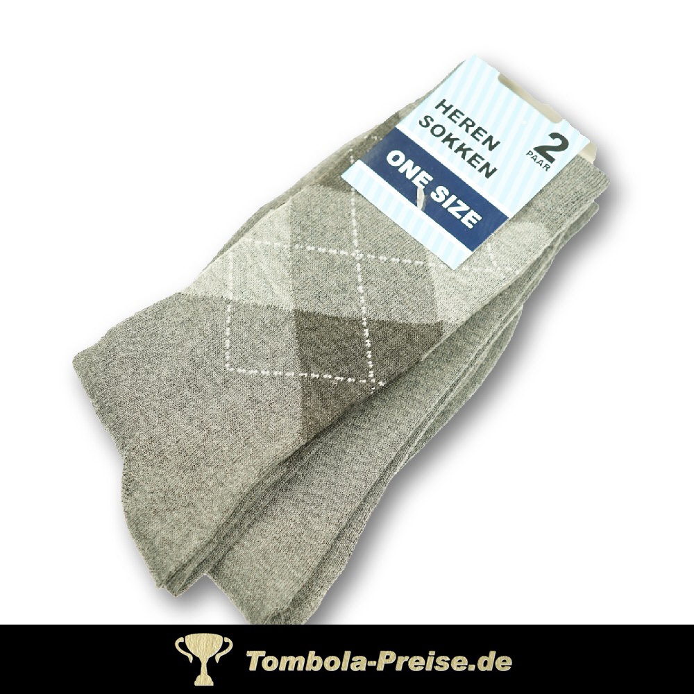 Herrensocken grau kariert uni 2er-Set