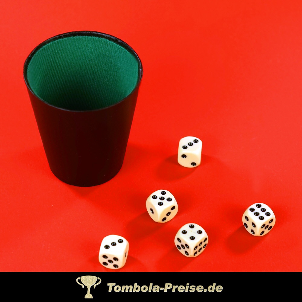 W&uuml;rfelbecher mit 5 W&uuml;rfeln