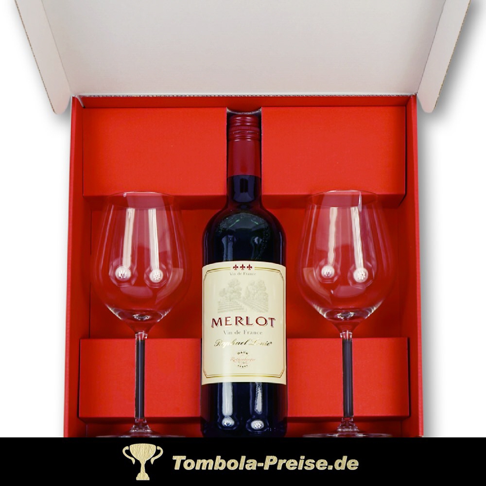 Geschenkset Rotwein mit 2 Rotwein-Gl&auml;sern