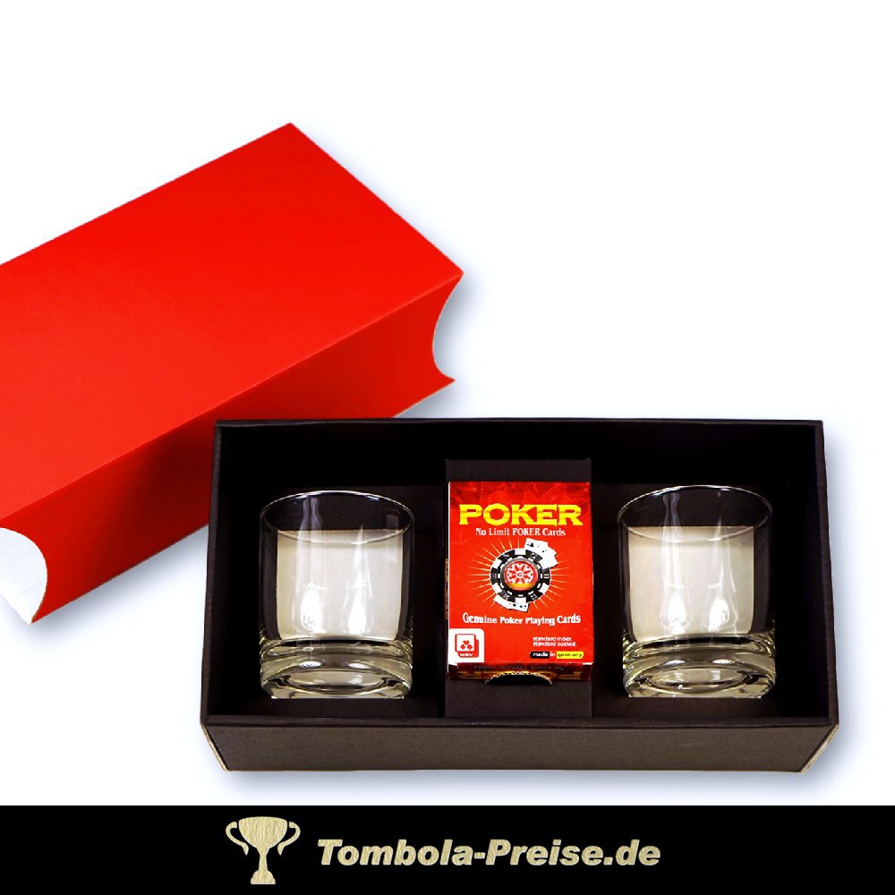 Geschenk-Set zwei Whiskey-Gl&auml;ser und Pokerspiel