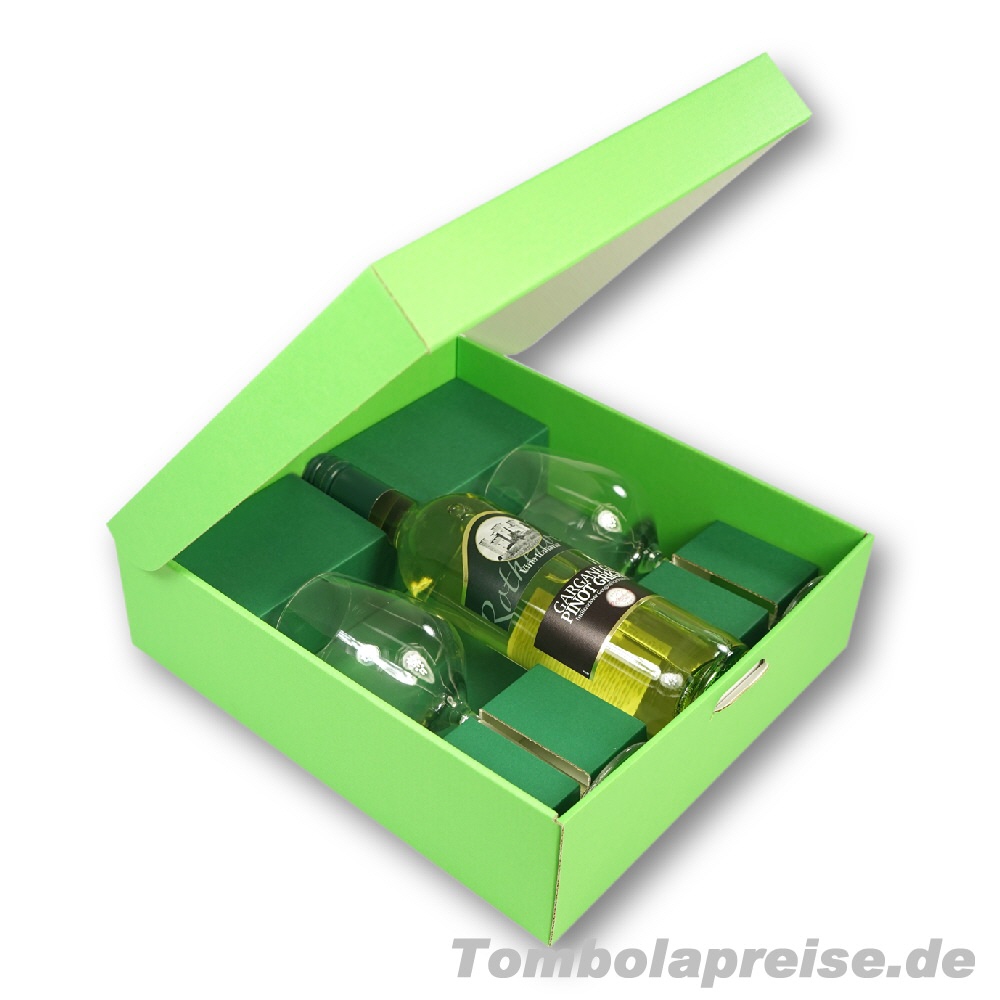 Tombolapreis Wei&szlig;wein mit Gl&auml;sern Geschenkset