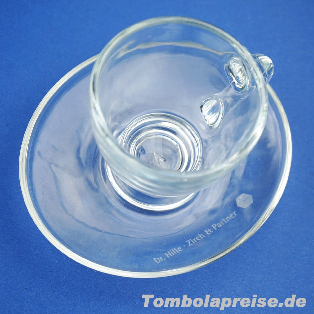 Tombolapreis Espresso-Tasse aus Glas mit Gravur
