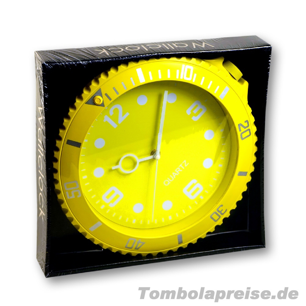 Tombolapreis Wanduhr gelb